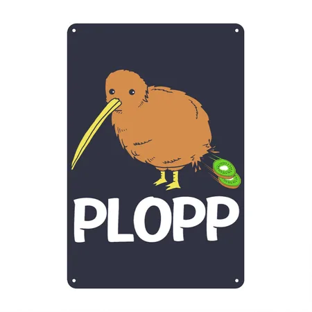 Kiwi Bird Poop Kiwi Fruit Bird Pun Navy/heather Gray Metal Poster Wall Art Decor Sign