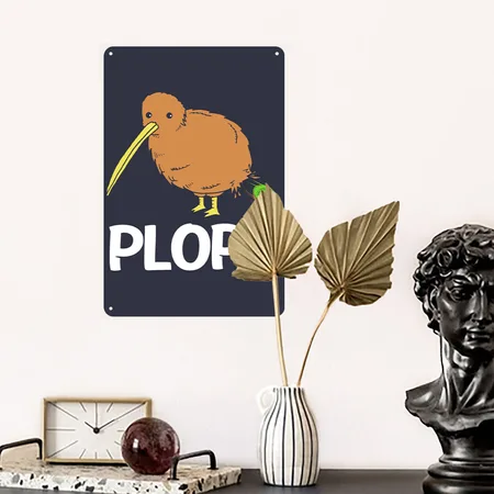 Kiwi Bird Poop Kiwi Fruit Bird Pun Navy/heather Gray Metal Poster Wall Art Decor Sign