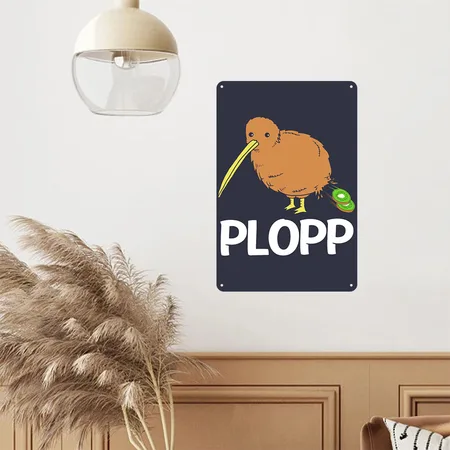 Kiwi Bird Poop Kiwi Fruit Bird Pun Navy/heather Gray Metal Poster Wall Art Decor Sign
