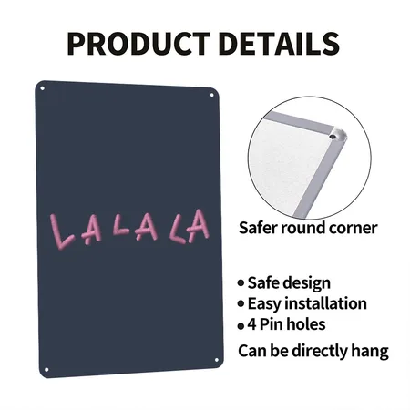 LA LA LA Embroidered Navy Metal Poster Wall Art Decor Sign