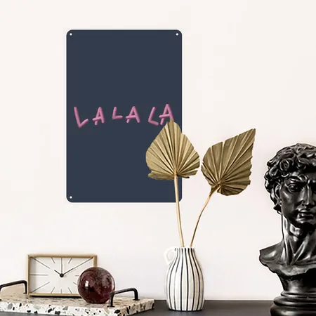 LA LA LA Embroidered Navy Metal Poster Wall Art Decor Sign