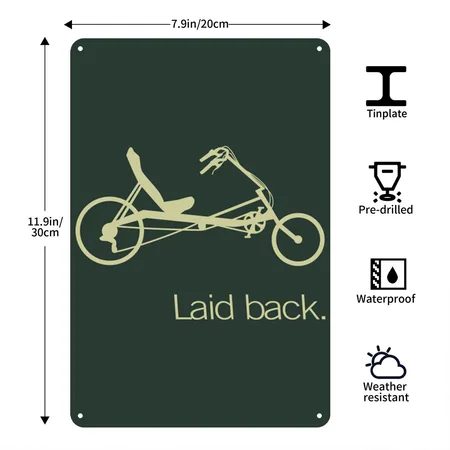 Laid Back Recumbent Hoodie Dark Green Metal Poster Wall Art Decor Sign