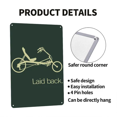 Laid Back Recumbent Hoodie Dark Green Metal Poster Wall Art Decor Sign
