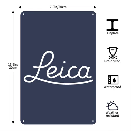 Leica Script Logo (white) Navy Metal Poster Wall Art Decor Sign