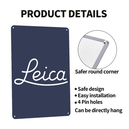 Leica Script Logo (white) Navy Metal Poster Wall Art Decor Sign
