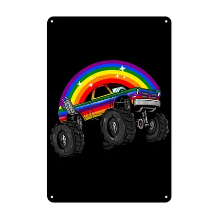 LGBT Monster Truck Rainbow Flag LGBT-Q Car Gay Pri Black Metal Poster Wall Art Decor Sign