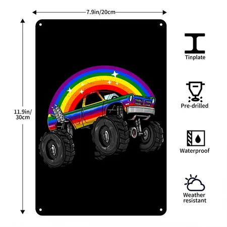 LGBT Monster Truck Rainbow Flag LGBT-Q Car Gay Pri Black Metal Poster Wall Art Decor Sign