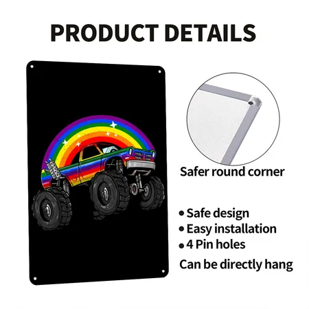 LGBT Monster Truck Rainbow Flag LGBT-Q Car Gay Pri Black Metal Poster Wall Art Decor Sign