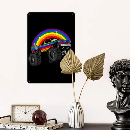 LGBT Monster Truck Rainbow Flag LGBT-Q Car Gay Pri Black Metal Poster Wall Art Decor Sign