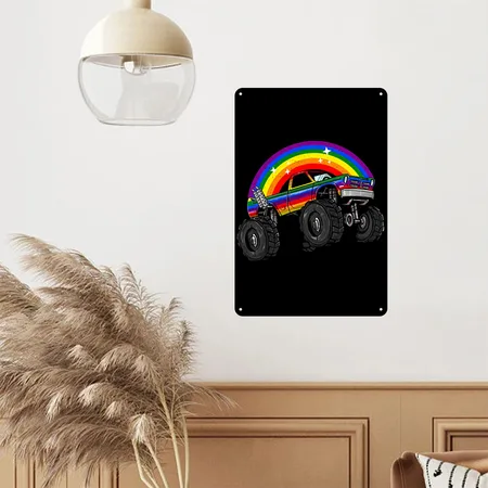 LGBT Monster Truck Rainbow Flag LGBT-Q Car Gay Pri Black Metal Poster Wall Art Decor Sign