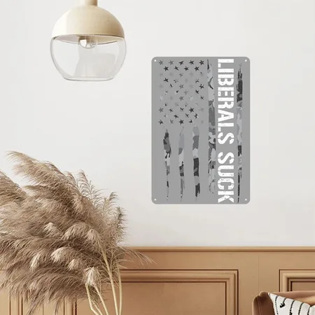 Liberals Suck - American Flag Heather Gray/black Metal Poster Wall Art Decor Sign