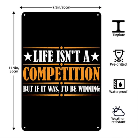 Life Isn't A Competition, But If, I'd Be Winning 4 Black Metal Poster Wall Art Decor Sign