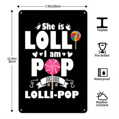 Lolli Pop Cute Grandchild Grandparents Candy Black Metal Poster Wall Art Decor Sign