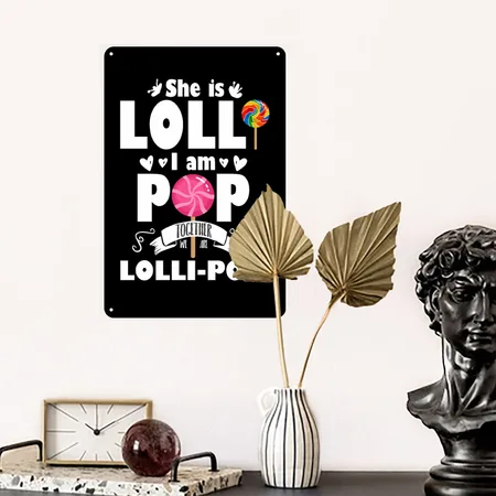 Lolli Pop Cute Grandchild Grandparents Candy Black Metal Poster Wall Art Decor Sign