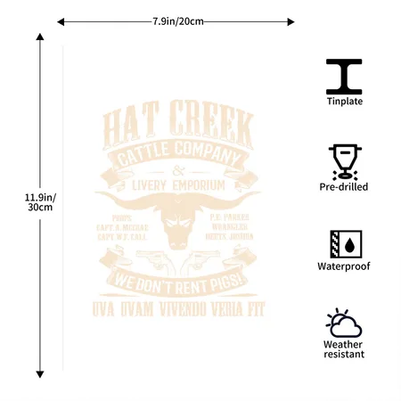 Lonesome Dove Hat Creek Cattle Company White/cobalt Blue Metal Poster Wall Art Decor Sign