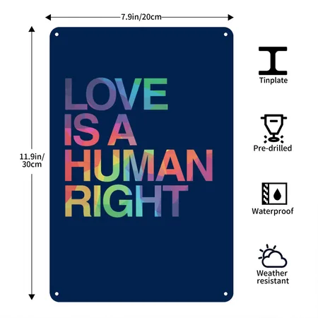 Love Is Human Right LGBT Gay Pride Navy Metal Poster Wall Art Decor Sign