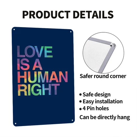 Love Is Human Right LGBT Gay Pride Navy Metal Poster Wall Art Decor Sign
