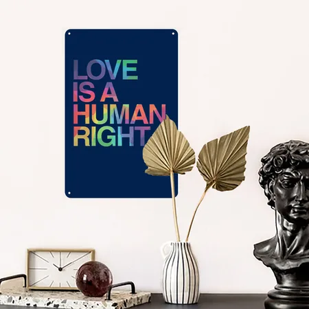 Love Is Human Right LGBT Gay Pride Navy Metal Poster Wall Art Decor Sign