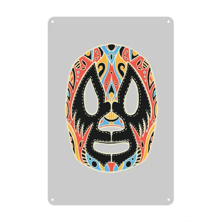 LUCHA LIBRE MASK Heather Gray Metal Poster Wall Art Decor Sign