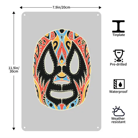 LUCHA LIBRE MASK Heather Gray Metal Poster Wall Art Decor Sign