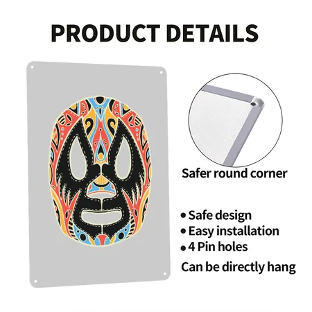 LUCHA LIBRE MASK Heather Gray Metal Poster Wall Art Decor Sign