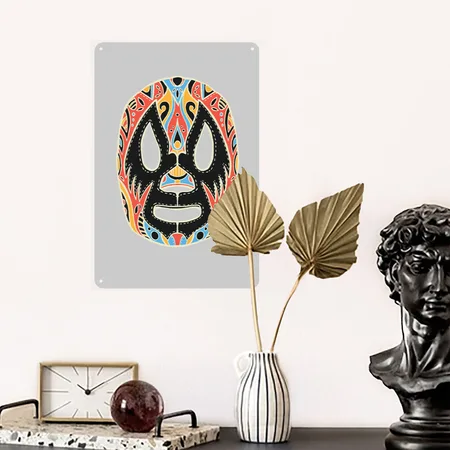 LUCHA LIBRE MASK Heather Gray Metal Poster Wall Art Decor Sign