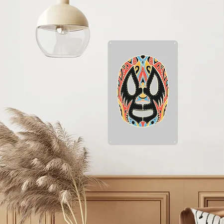 LUCHA LIBRE MASK Heather Gray Metal Poster Wall Art Decor Sign
