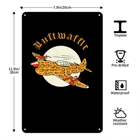 Luftwaffle Waffle Military Aircraft Pilot Black Metal Poster Wall Art Decor Sign