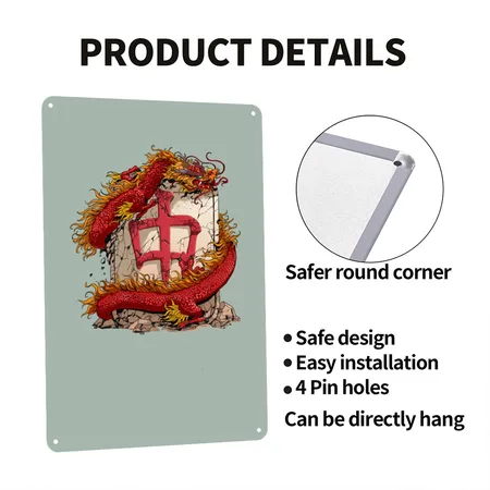 Mahjong Player Mah Jongg Red Dragon Tile Steel Green Metal Poster Wall Art Decor Sign