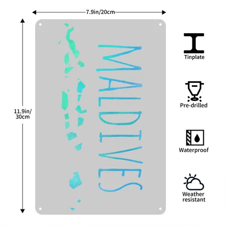 Maldives Heather Gray Metal Poster Wall Art Decor Sign