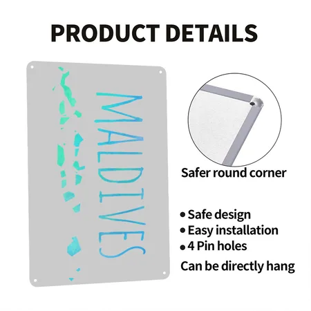 Maldives Heather Gray Metal Poster Wall Art Decor Sign