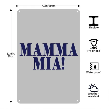MAMMA MIA Heather Grey Metal Poster Wall Art Decor Sign