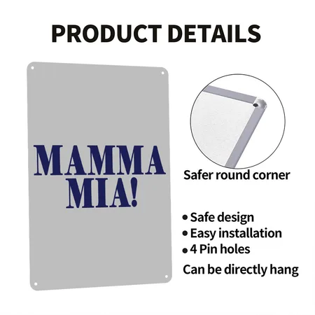 MAMMA MIA Heather Grey Metal Poster Wall Art Decor Sign