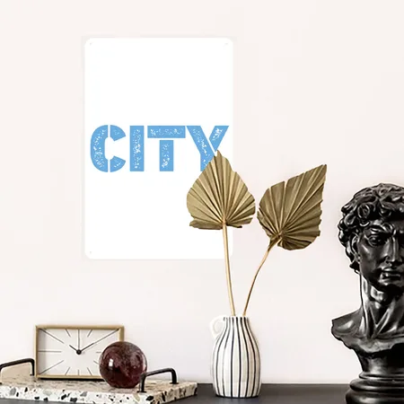 Manchester City Powder Blue White/cobalt Blue Metal Poster Wall Art Decor Sign