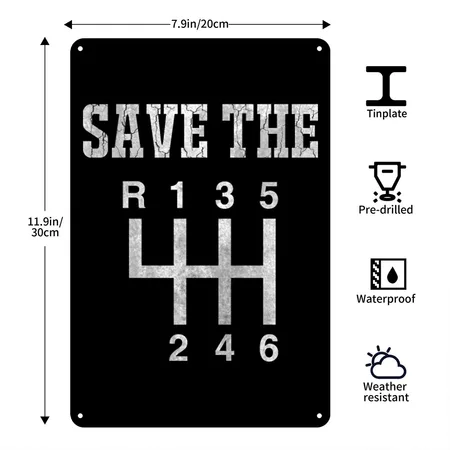 Manual Transmission Classic Car Lover Gift Black/white Metal Poster Wall Art Decor Sign