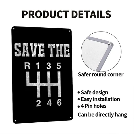 Manual Transmission Classic Car Lover Gift Black/white Metal Poster Wall Art Decor Sign