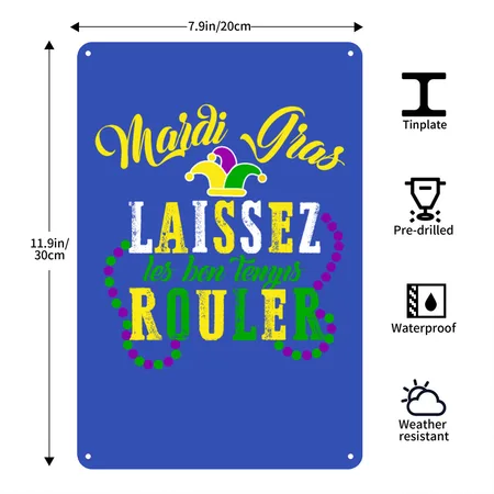 Mardi Gras Laissez Les Bon Temps Rouler Fat Royal Blue Metal Poster Wall Art Decor Sign