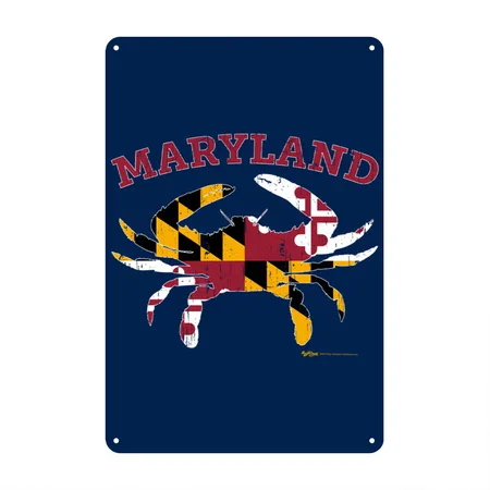 Maryland State Blue Crab Flag Navy Metal Poster Wall Art Decor Sign