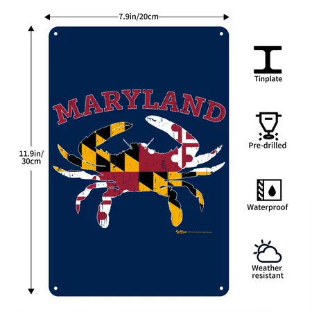 Maryland State Blue Crab Flag Navy Metal Poster Wall Art Decor Sign