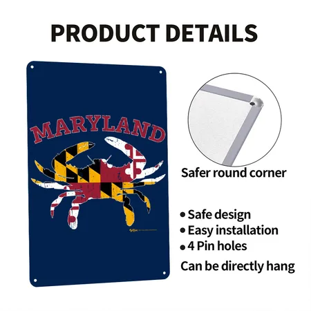 Maryland State Blue Crab Flag Navy Metal Poster Wall Art Decor Sign