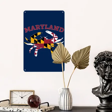 Maryland State Blue Crab Flag Navy Metal Poster Wall Art Decor Sign