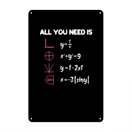 Math All You Need Is Love Black Metal Poster Wall Art Decor Sign