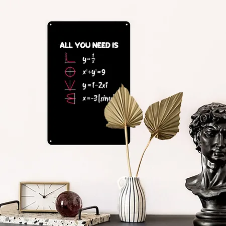 Math All You Need Is Love Black Metal Poster Wall Art Decor Sign