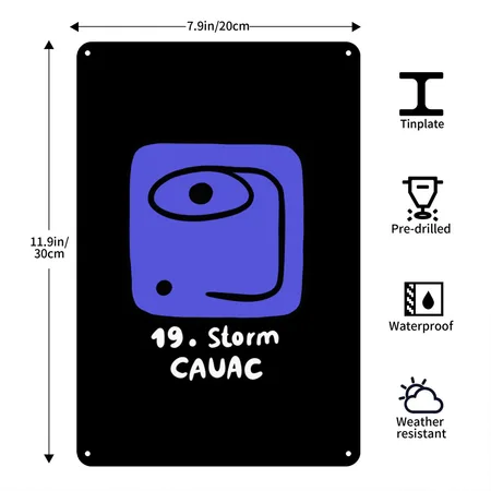 Mayan Sign - Storm CAUAC - Dreamspell Tzolkin Black Metal Poster Wall Art Decor Sign