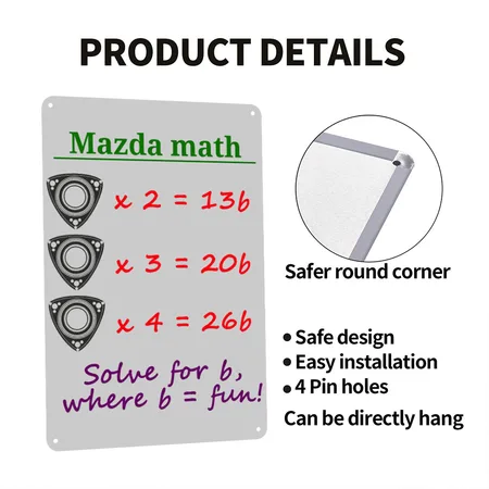 Mazda Math Design Heather Gray Metal Poster Wall Art Decor Sign
