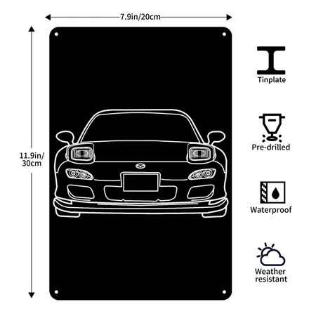Mazda RX7 Black Metal Poster Wall Art Decor Sign