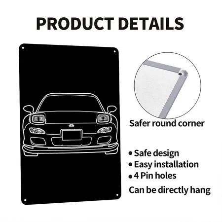 Mazda RX7 Black Metal Poster Wall Art Decor Sign