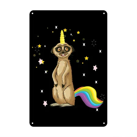 Meerkat Unicorn Black Metal Poster Wall Art Decor Sign