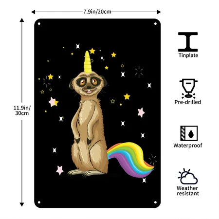 Meerkat Unicorn Black Metal Poster Wall Art Decor Sign