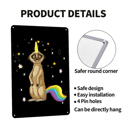 Meerkat Unicorn Black Metal Poster Wall Art Decor Sign